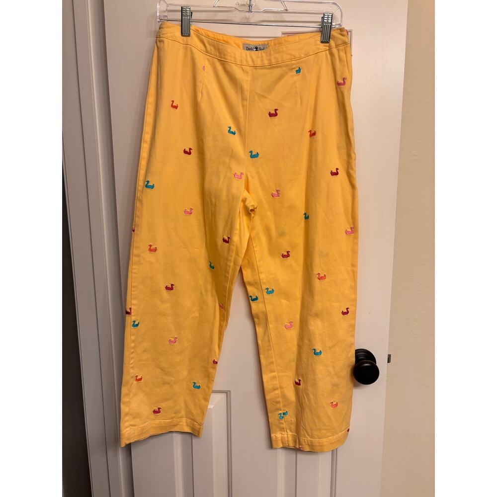 Vintage Yellow  Duck Head cotton cropped ankle pants embroidered duck pattern.